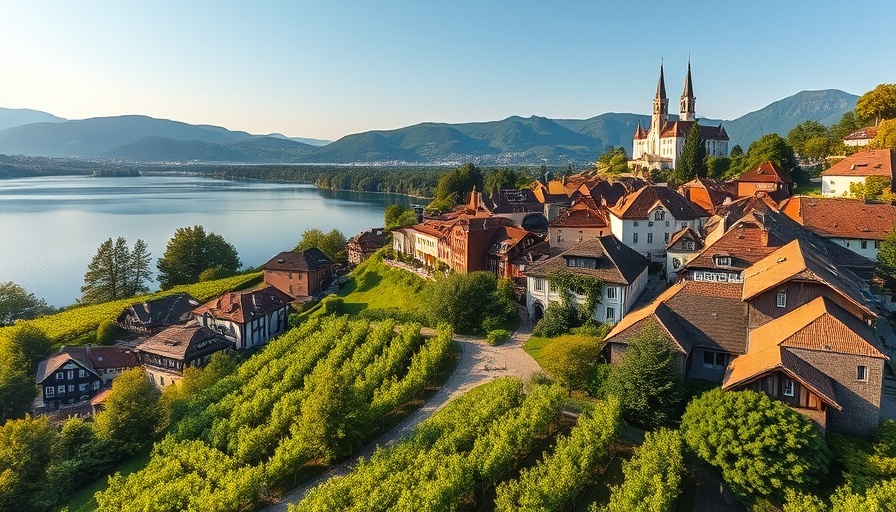 Aerial view of vineyards near Lake Zurich for Wine Lover's Guide.