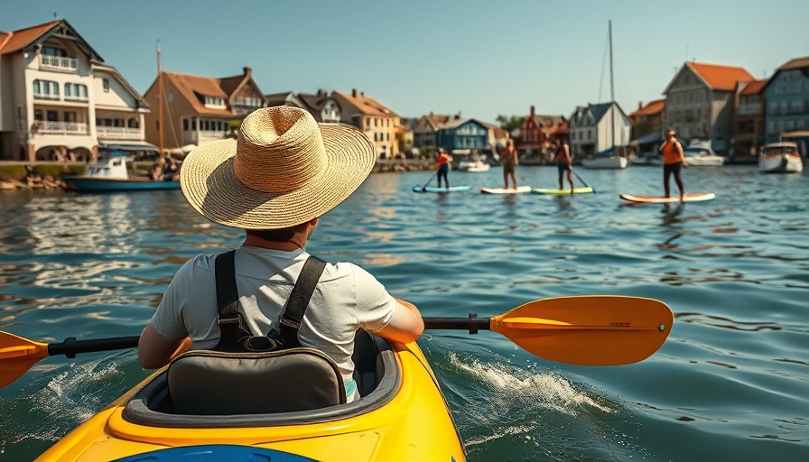 Kayak and paddleboard rentals in Mystic harbor with kayaker and paddleboarders.