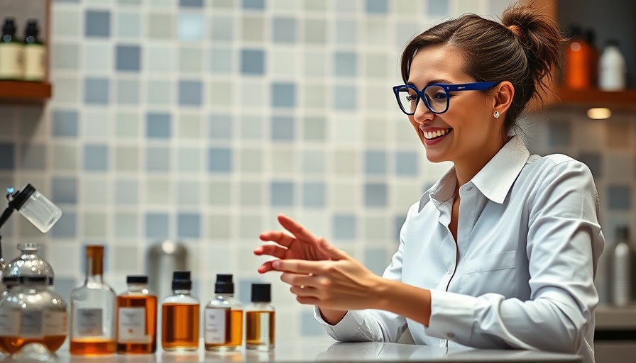 Entrepreneurial intuition, woman creating fragrances, vibrant indoor setting.