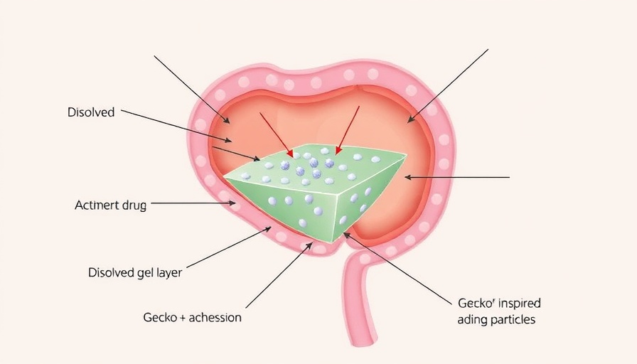 Diagram of gecko-inspired cancer therapy in bladder showing drug release.