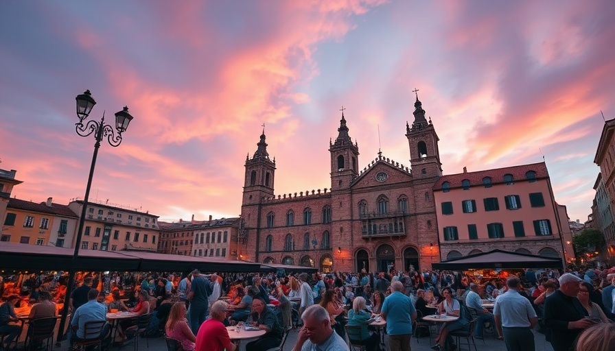 Vibrant Astorga plaza with diners enjoying the food scene.