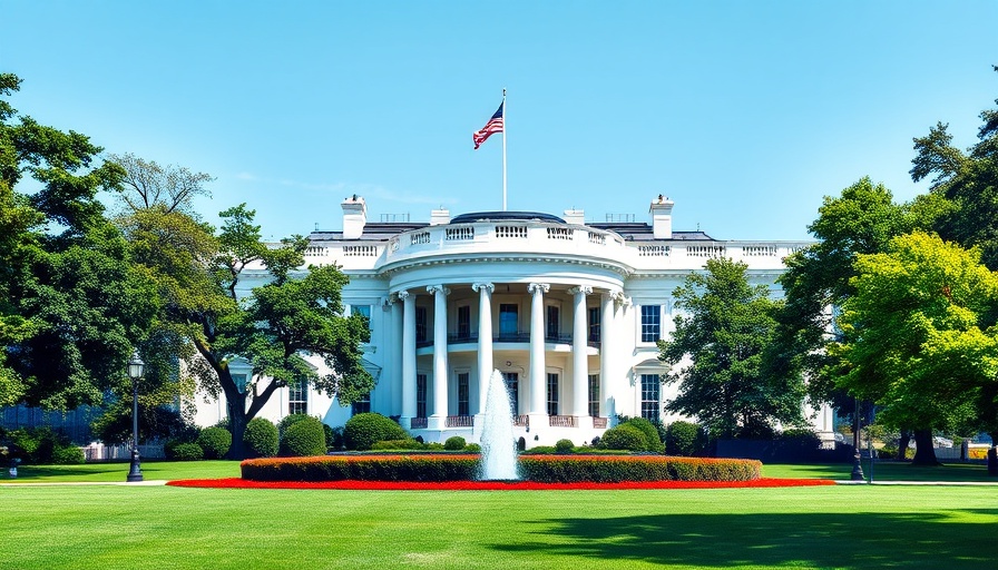 White House with digital overlay representing AI policy under Trump administration.
