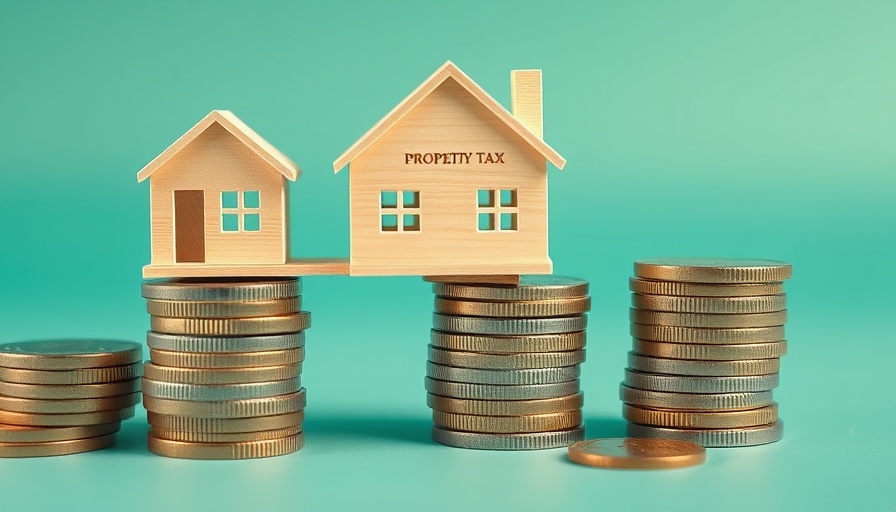 Model house on coin stacks showing property tax impact.