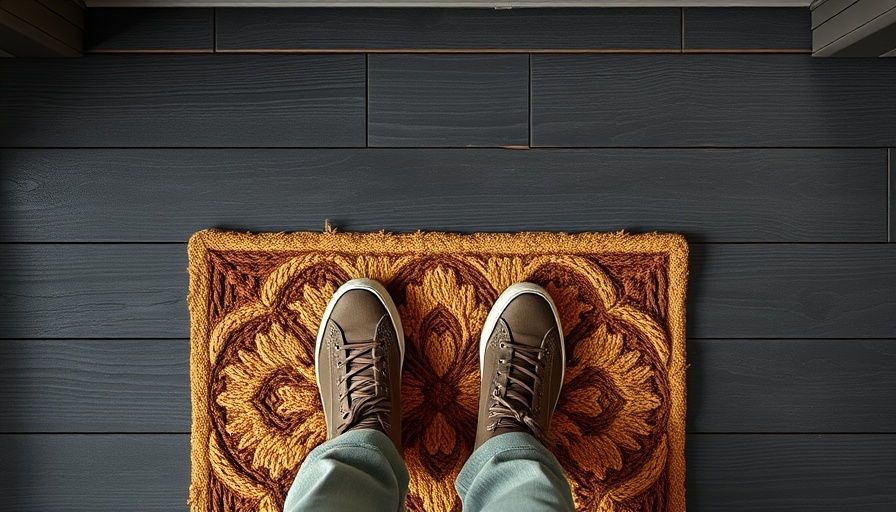 Casual shoes on wooden floor and doormat, cozy atmosphere.