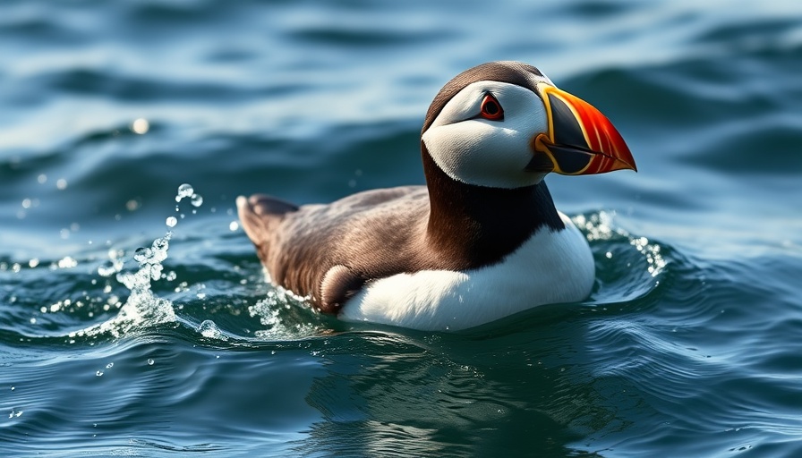 Atlantic puffin swimming in Maine ocean