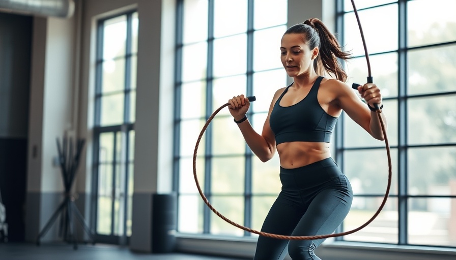 Woman jumping rope for bone health in sunlit gym.