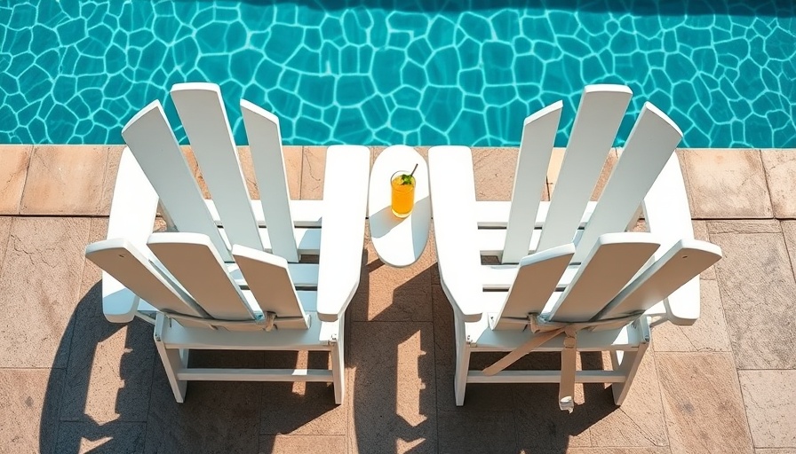 Foowin Outdoor Furniture - White Adirondack chairs by a poolside.