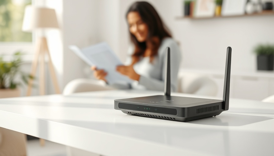 Modern router on table, suggesting Mac Mini as a smart hub, bright room.