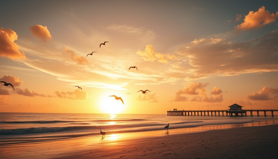 Visit Daytona Beach at golden sunset with scenic pier.