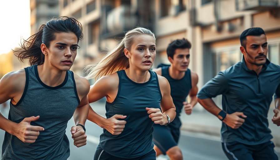 Focused athletes running for afternoon exercise and health benefits