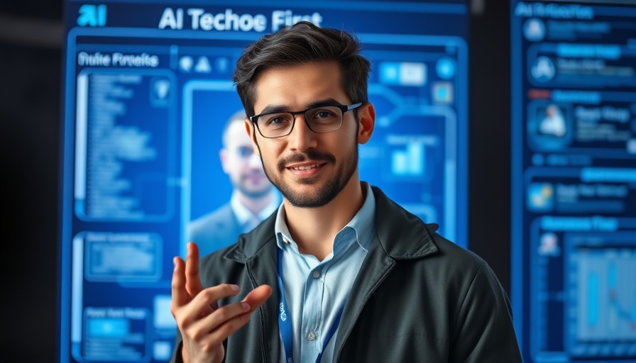 Confident man presenting insights on AI video technology.