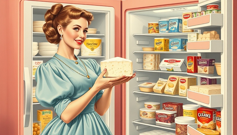 Vintage illustration highlighting cottage cheese popularity in retro style.