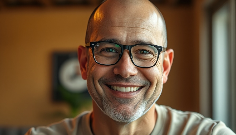 Man with glasses smiling indoors, AI Job Replacement Trends.