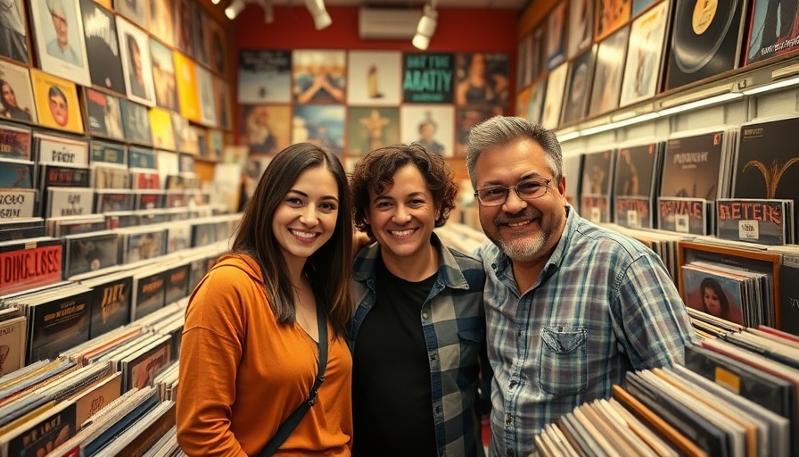 Waterloo Records move: three people in a cozy record store with vinyls.