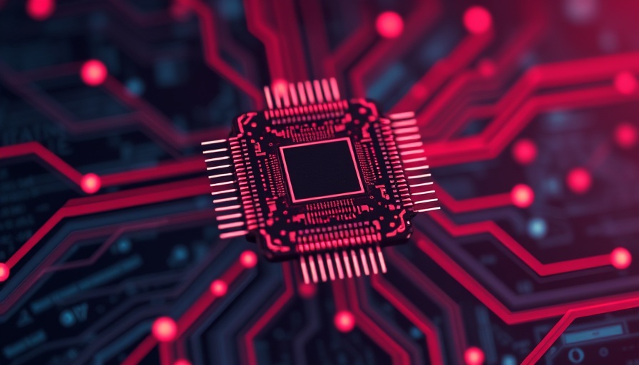 AI chip by Groq with futuristic digital background, showcasing intricate design and branding.