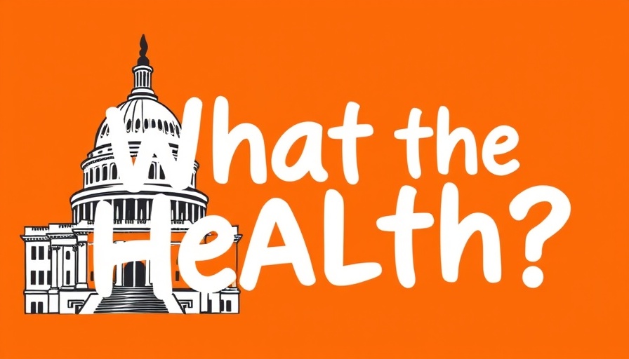 Illustration of US Capitol with 'What the Health?' text on orange background