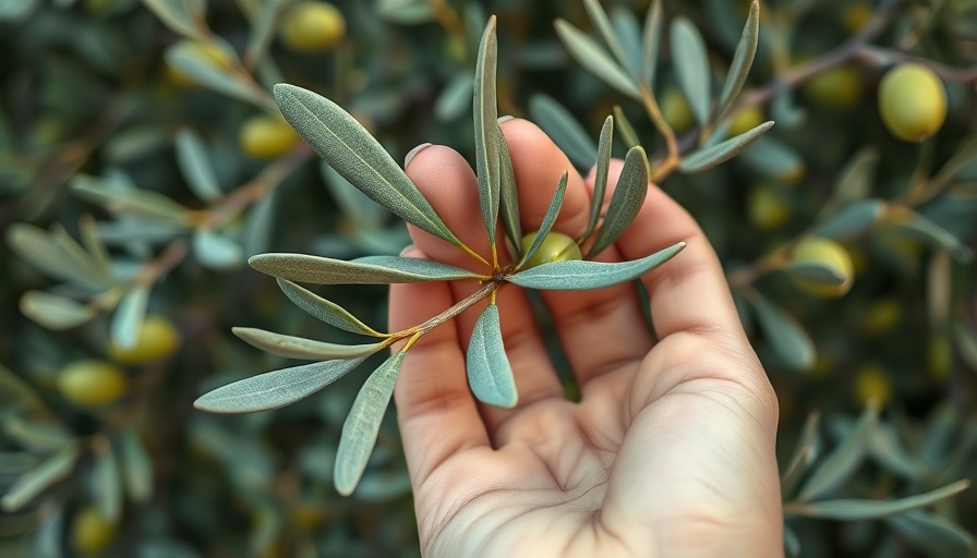 California olive oil producers regenerative agriculture: close-up of hand holding olives.