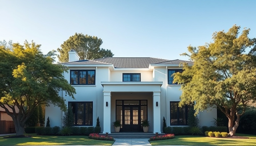 Modern suburban house under clear blue sky.