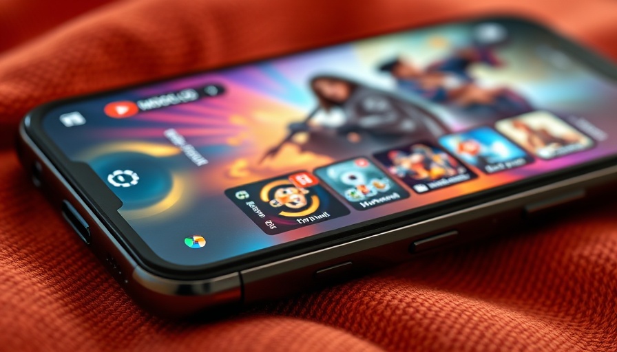 Smartphone displaying gaming platform interface on textured surface.