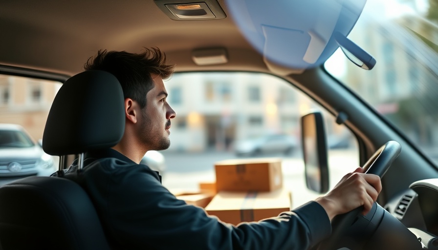 Young man driving delivery van with packages inside, become an Amazon Flex Driver.