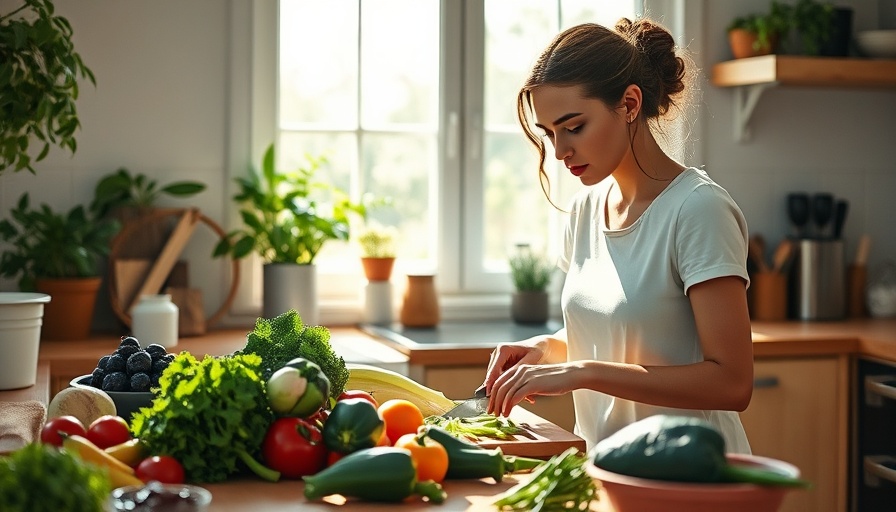 Woman chopping vegetables for vitamin K1 heart health in a bright kitchen.