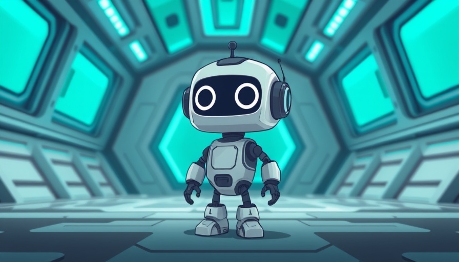 Cartoon robot in futuristic interior, face recognition smart locks.