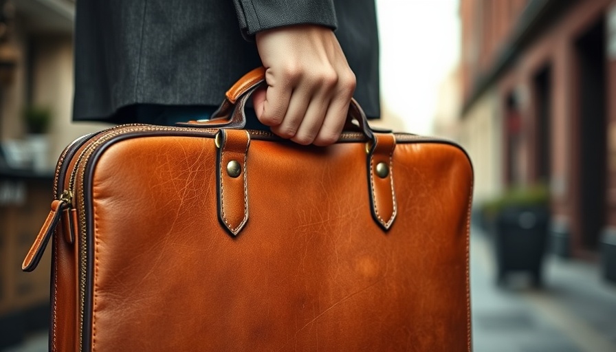 Person carrying vintage leather briefcase, all-in-one business solutions concept