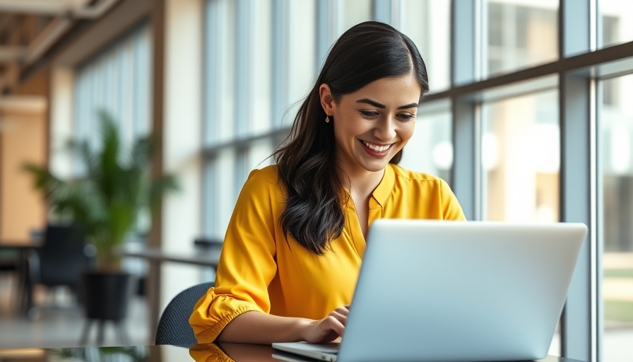Smiling woman enjoying the benefits of a portfolio career in a bright office.