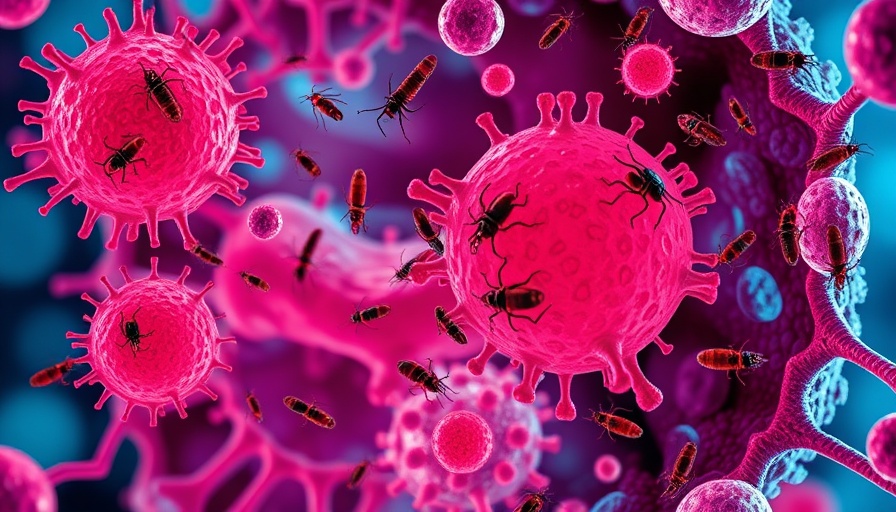 Illustration of parasites in human cells, detailed view.