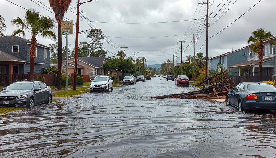 Hurricane Debby recovery impact on flooded street with debris.