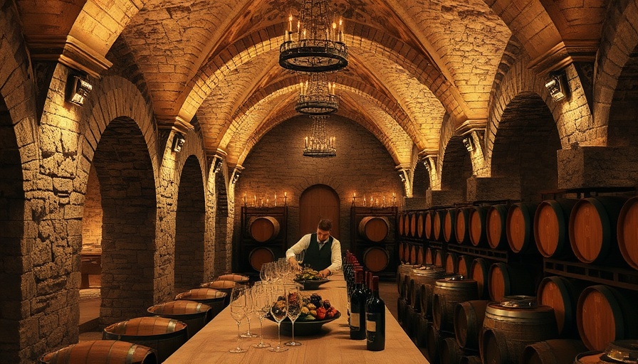 Historic Azerbaijani wine cellar with stone walls and warm lighting.