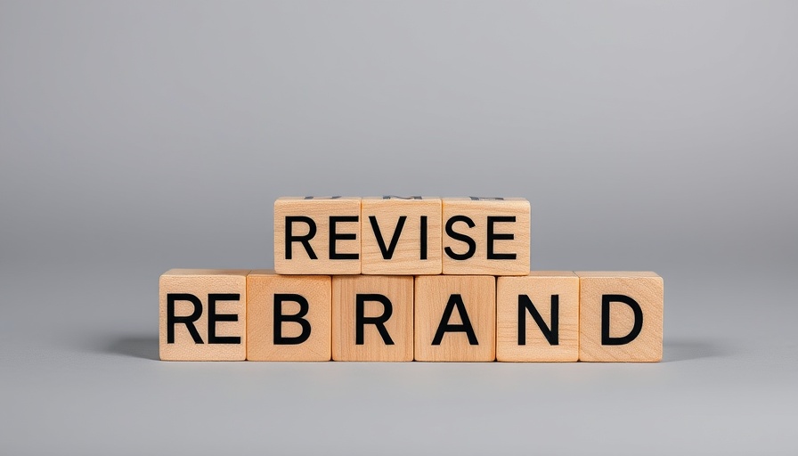 Rebranding process visualized with wooden blocks: rethink, revise, rebrand.