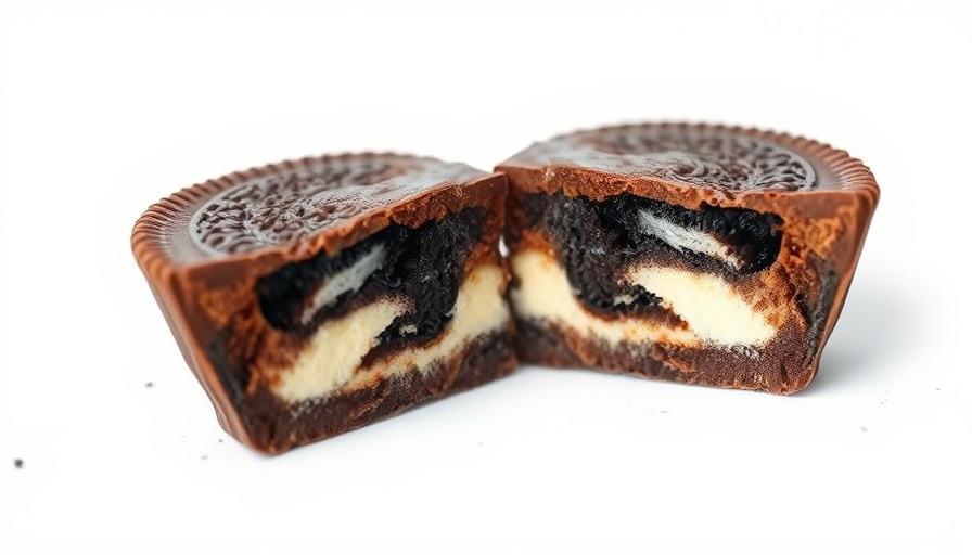 Cross-section of Oreos inside Reese's cup, creative confection concept.