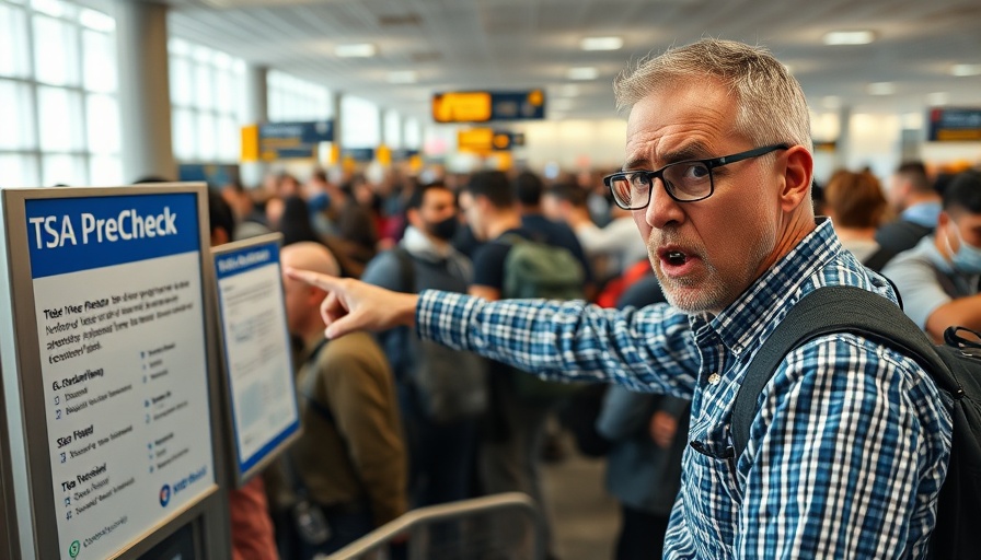 Frustrated man at TSA PreCheck line, Genius Airport Upgrades for Smart Travelers.