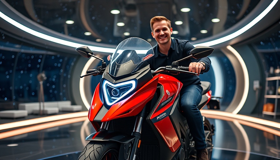 Indian electric motorcycle in global expansion with two smiling men.