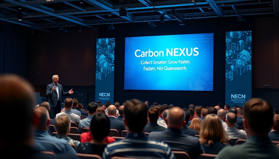 Speaker at tech conference presenting Carbon Nexus Payments system.