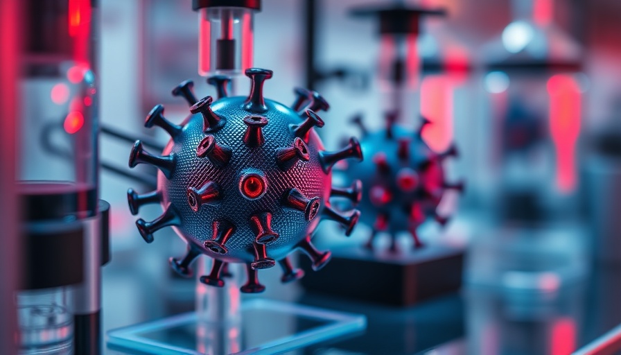 Close-up scientific equipment with virus model, infection detection innovation.