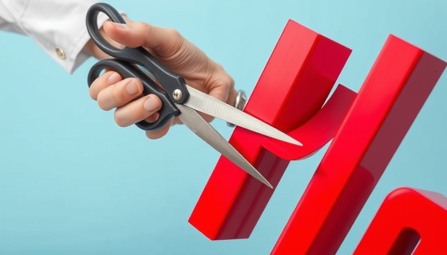 Hand cutting red percentage sign with scissors, symbolizing mortgage rate cuts.