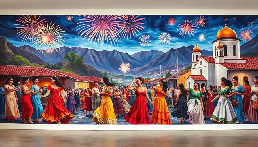 Colorful mural depicting Ruta de las Flores, El Salvador.