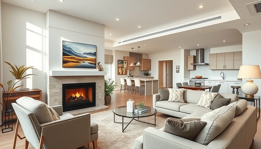 Modern living room setup for vacant home staging, elegant decor.