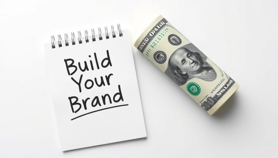 Build Your Brand notepad and money roll; brand positioning examples concept.
