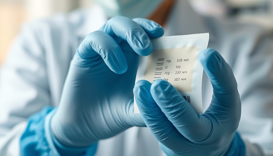 Chloride sweat test patch held with blue gloves in clinic