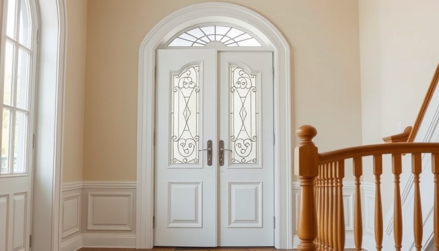 Ornate front door with glass design, change the locks on your new house concept.