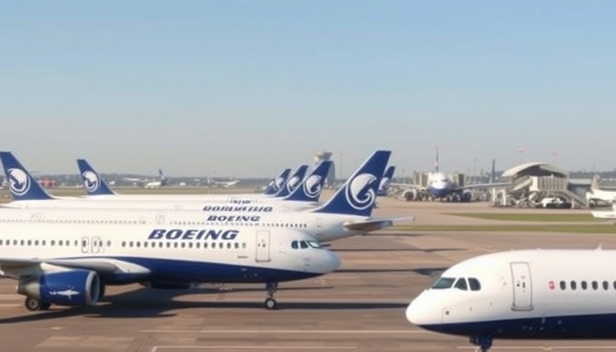 Boeing planes lined up for sale at bustling Chinese airport.