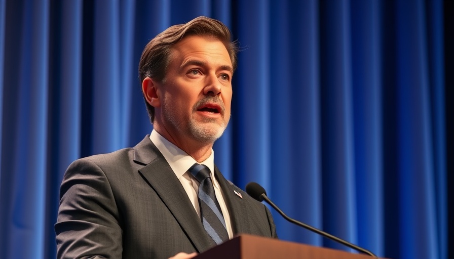 Confident man at podium discussing Joseph Sanberg fraud scheme.