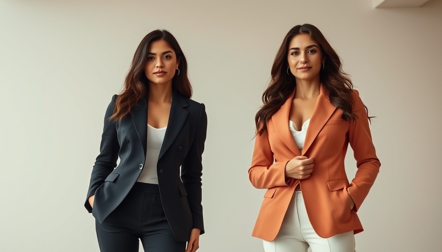 Two women in blazers indoors, related to organic fine fragrances
