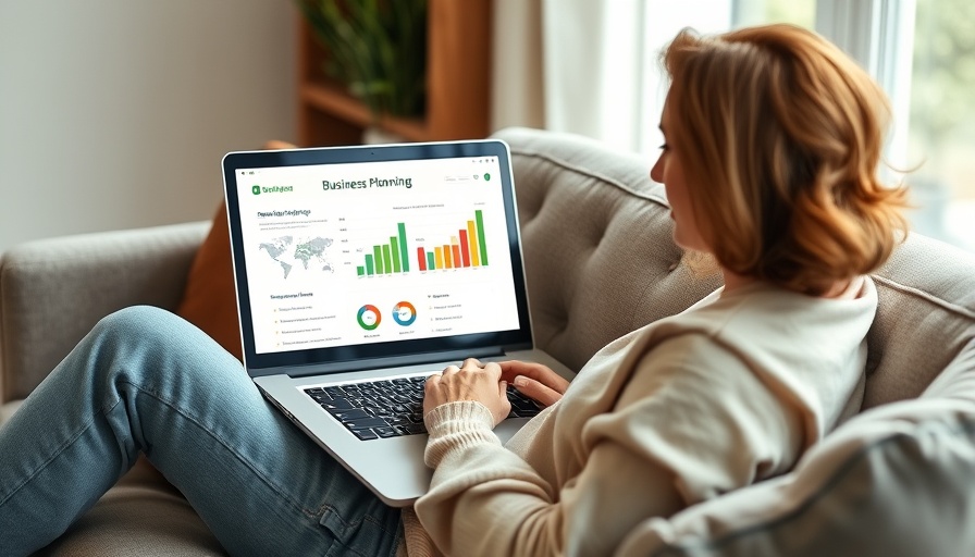 Woman using laptop with AI-powered planning tools interface.