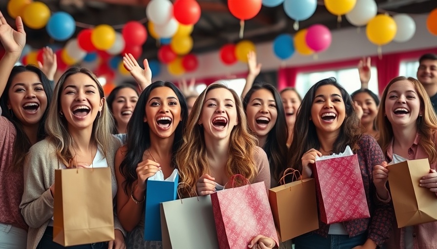 Bachelorette party with women excitedly holding gift bags.