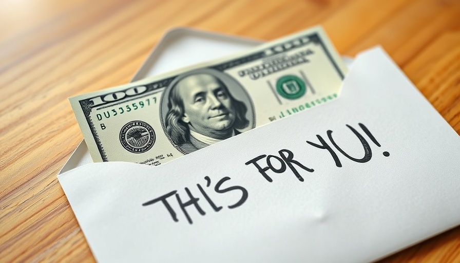 Envelope with message and dollar bill symbolizing business startup funding.