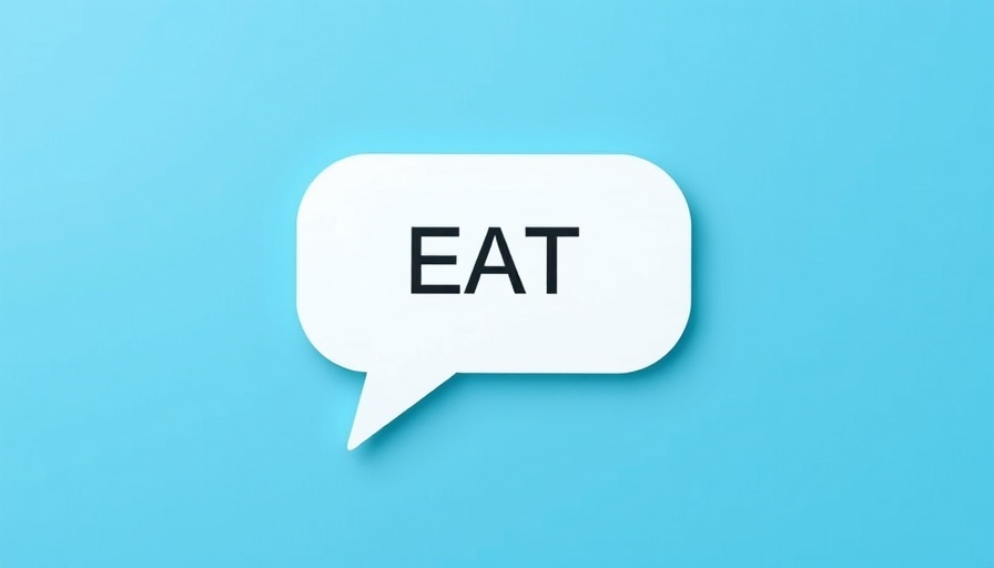 Minimalist speech bubble with 'EAT' against blue background.